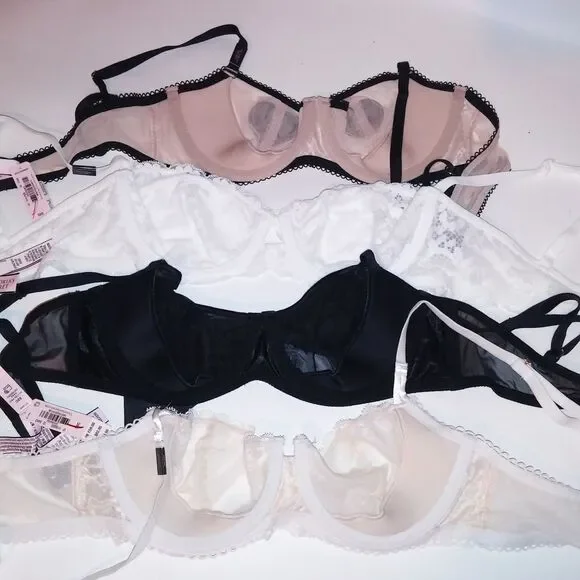 Set of 4 Victoria Secret Bra 32C Push Up Without PaddingDemi White Beige Black